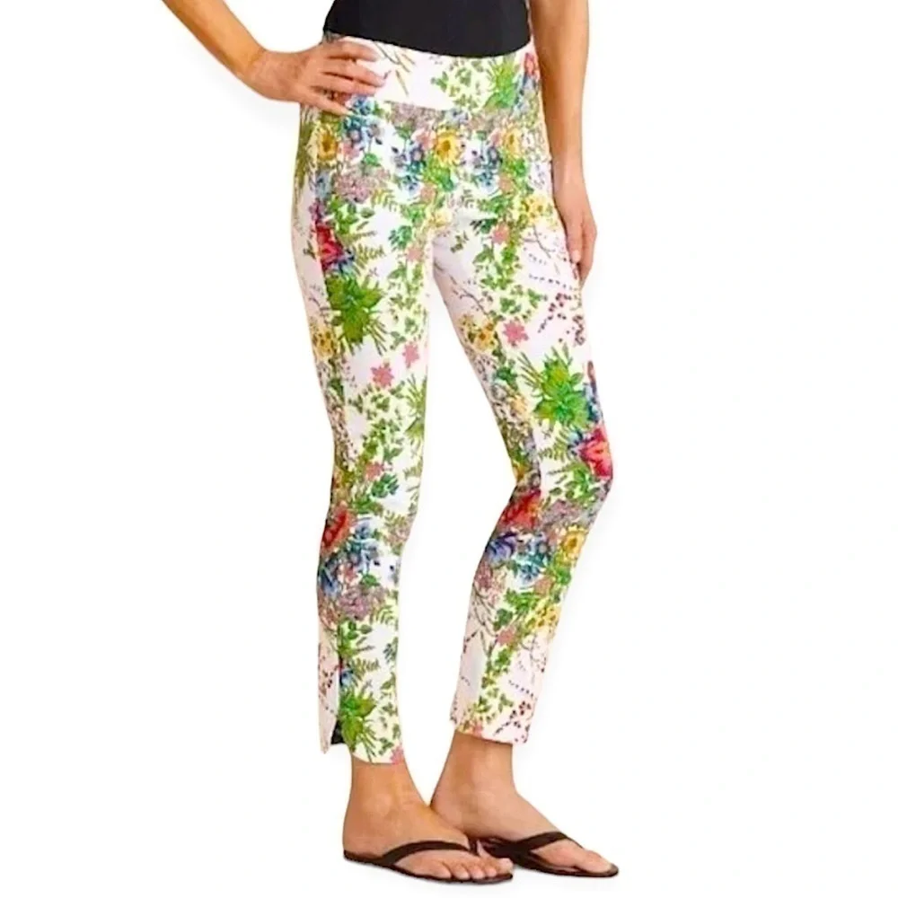 Soft Surroundings Women’s In‎ Bloom Pull On Ankle Pants White Floral Size XS
